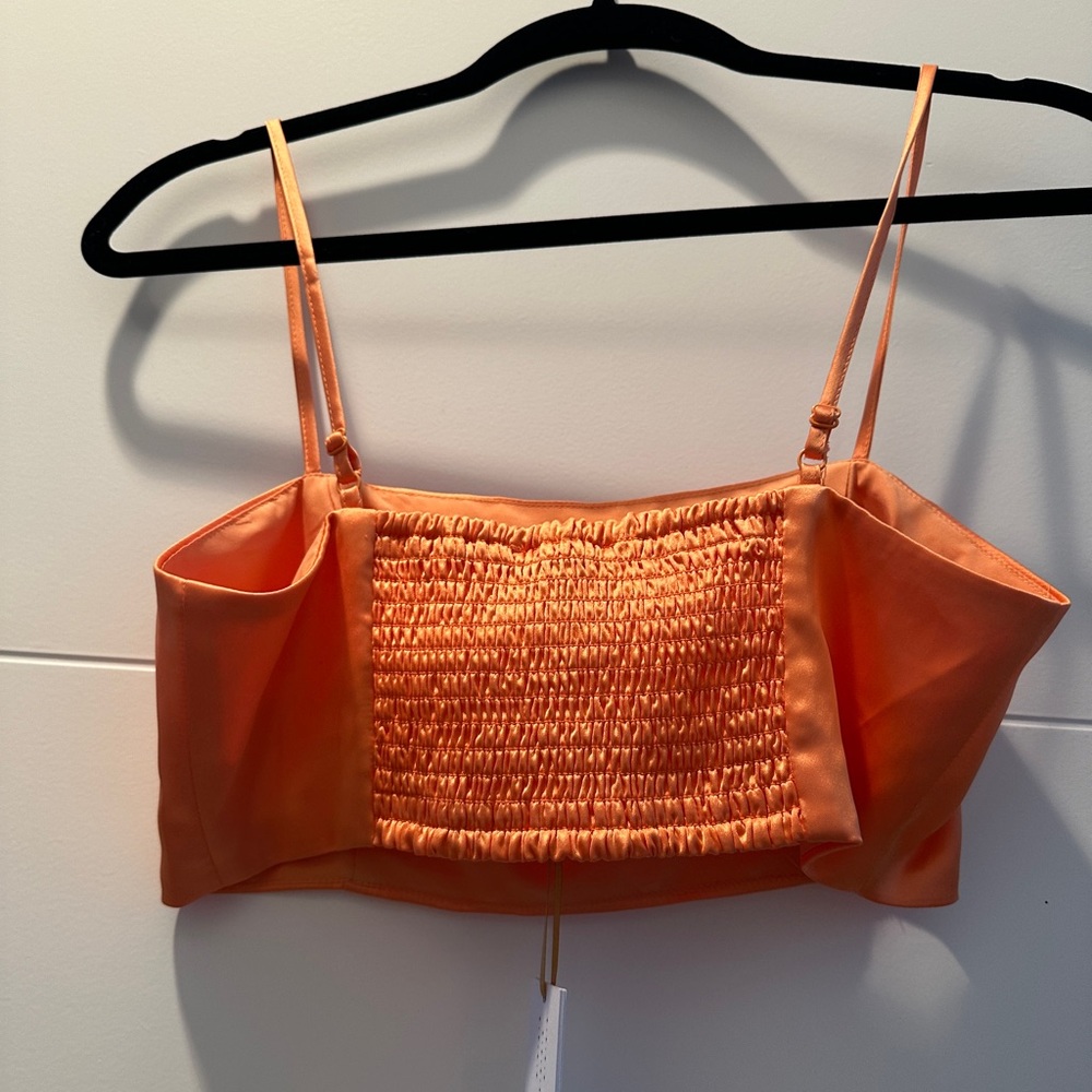 House of Harlow 1960 Orange Satin Crop Top Wide Leg Pant Set | NWT S & M - Picture 9 of 13